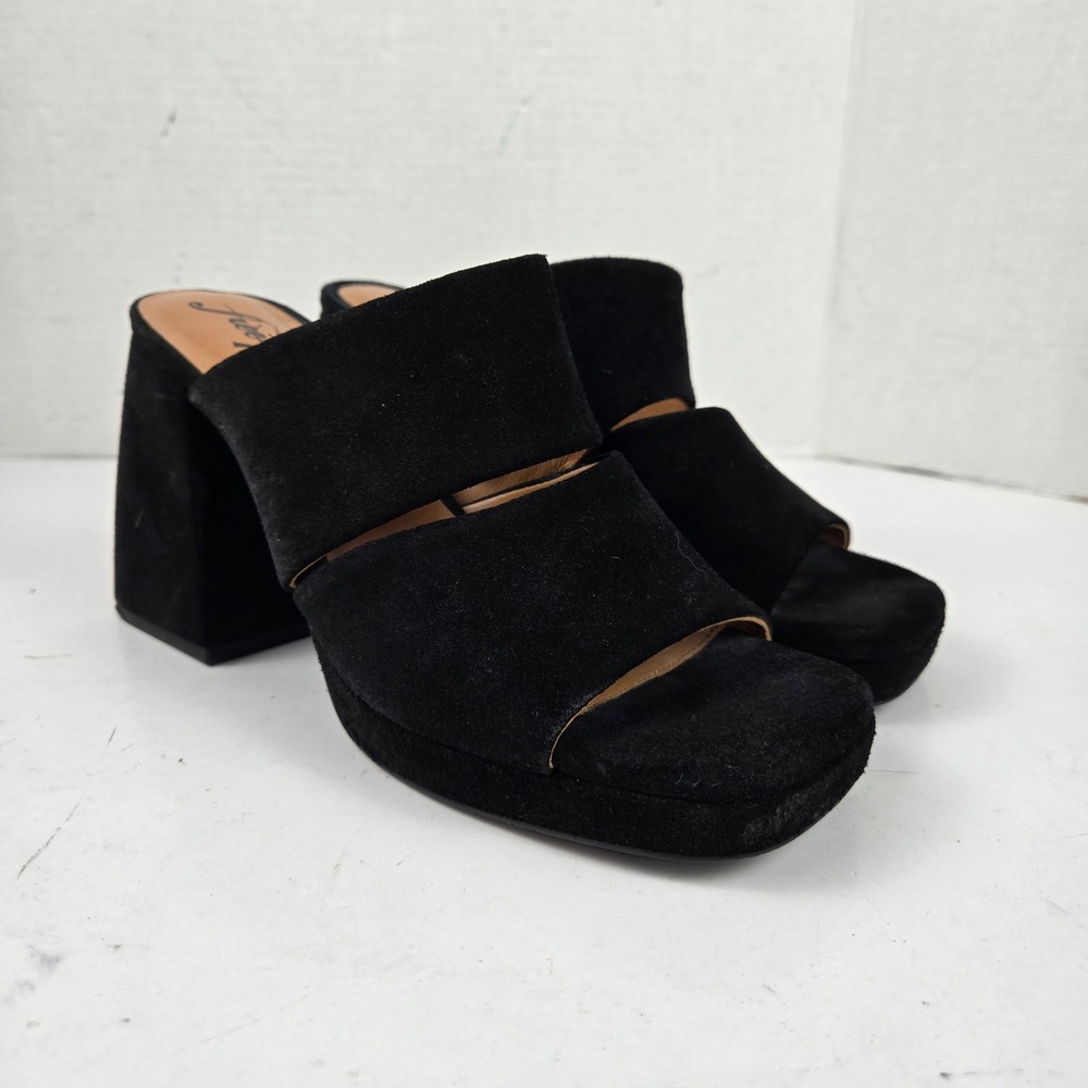 Free People Love is Everywhere Black Suede Platform Sandal Block Heel Peep Toe